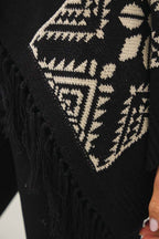 Aztec Jacquard Fringe Poncho Cardigan