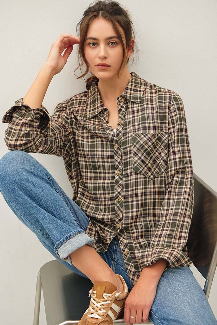 Oversized Plaid Button-Down Shirt