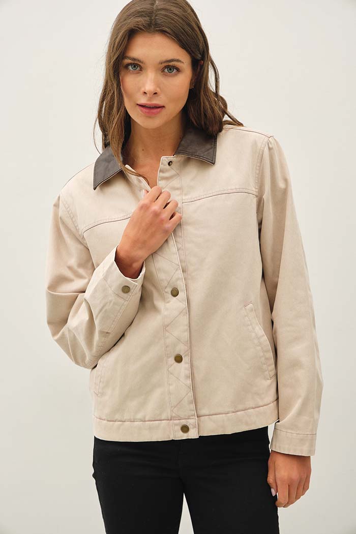 Barn Jacket with Faux Leather Collar