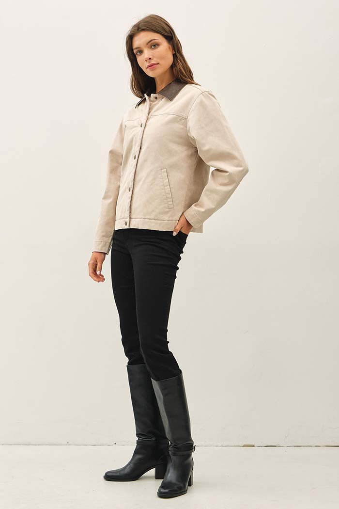 Barn Jacket with Faux Leather Collar