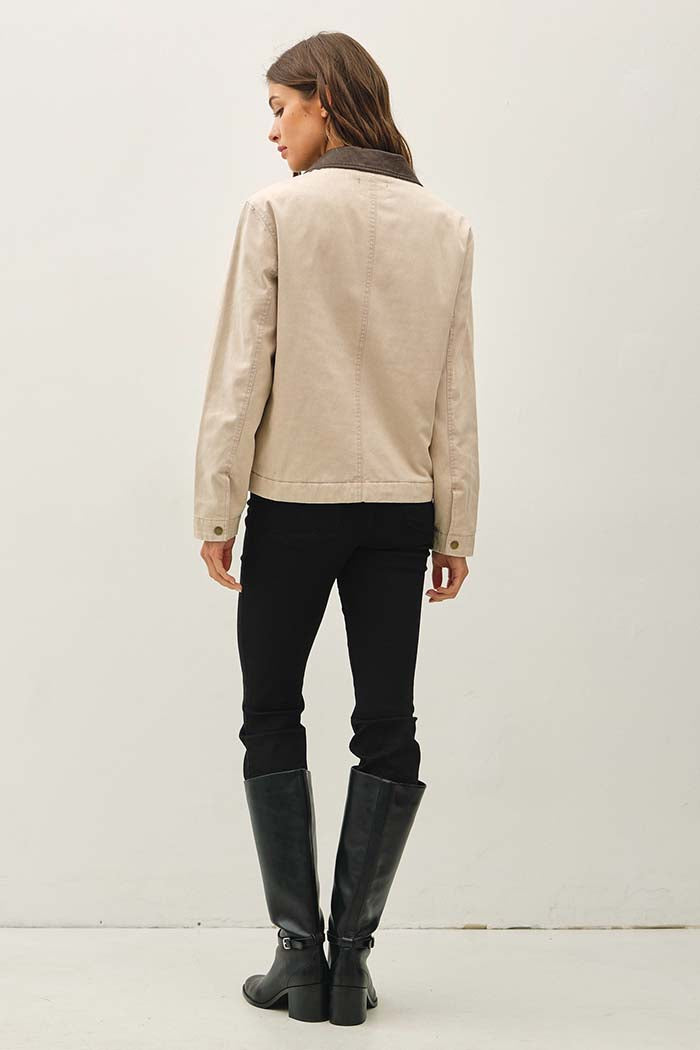Barn Jacket with Faux Leather Collar