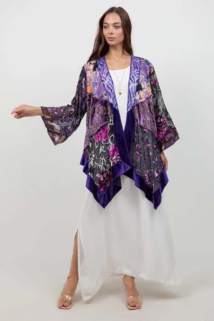 Butterfly Purple Floral Art Silk Jacket