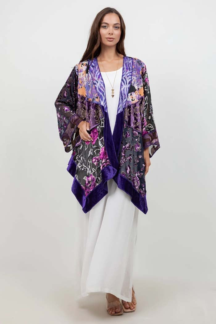 Butterfly Purple Floral Art Silk Jacket
