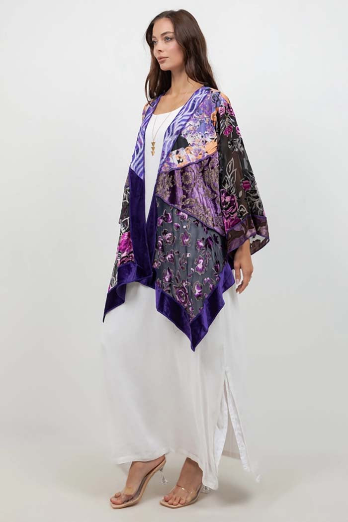 Butterfly Purple Floral Art Silk Jacket