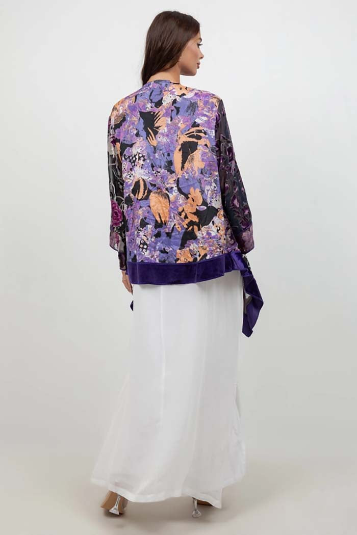 Butterfly Purple Floral Art Silk Jacket