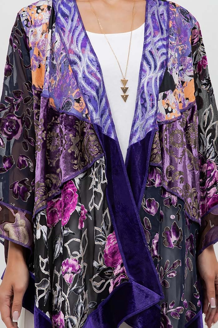 Butterfly Purple Floral Art Silk Jacket