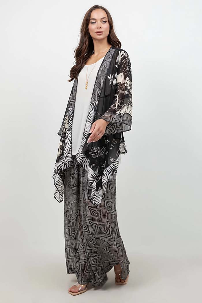 Black & White Printed Art Silk Jacket