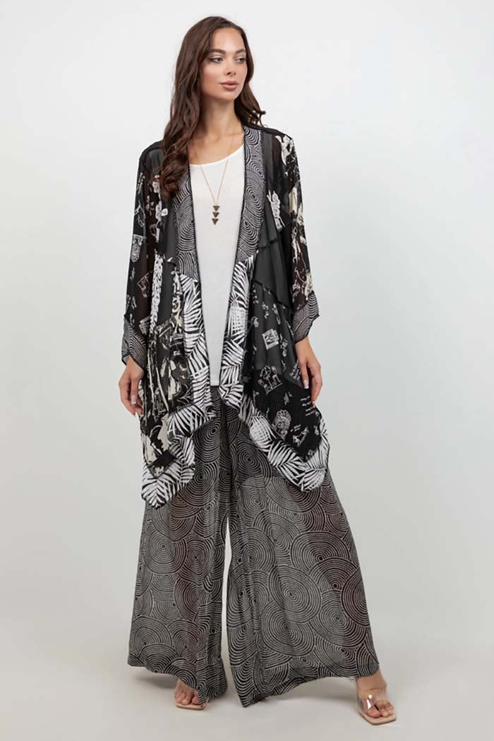 Black & White Printed Art Silk Jacket