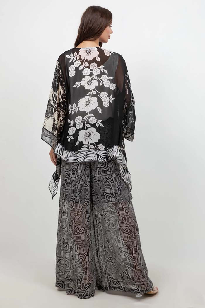 Black & White Printed Art Silk Jacket