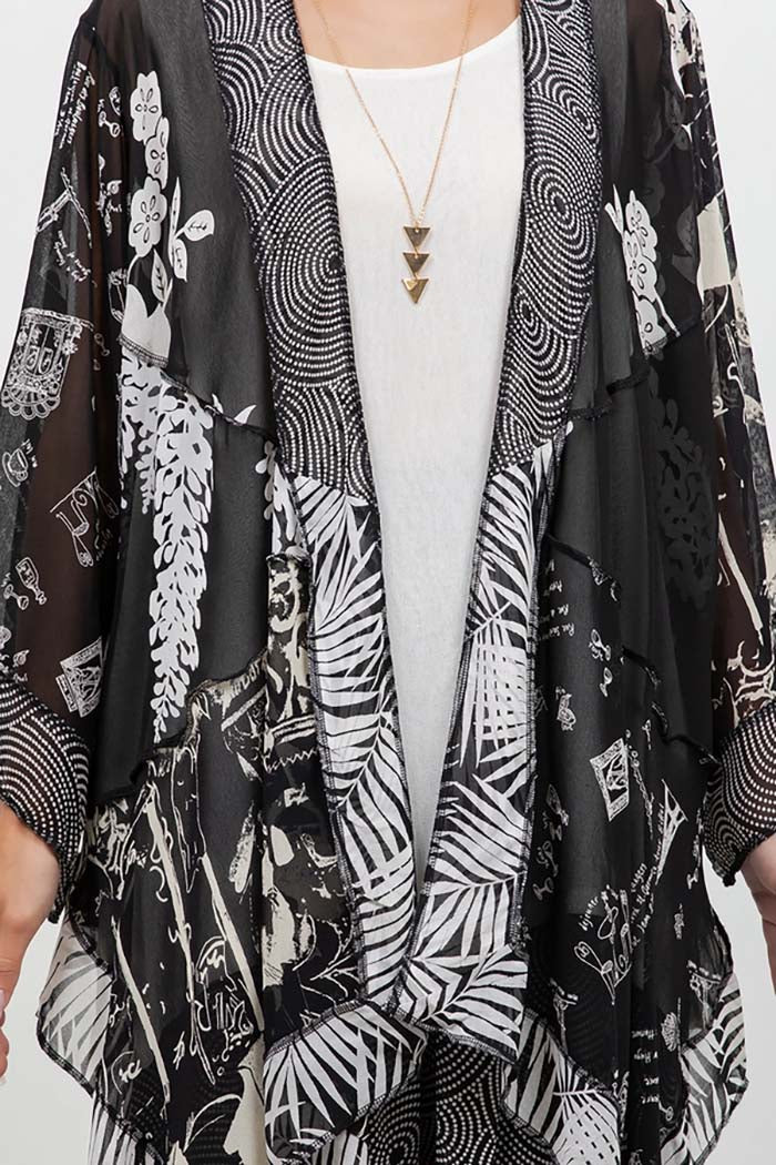 Black & White Printed Art Silk Jacket