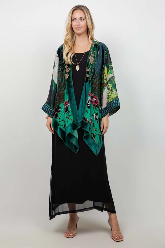 Emerald Floral Art Silk Jacket