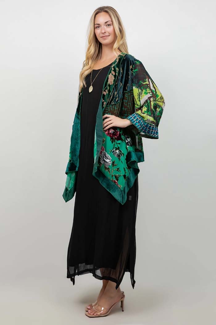 Emerald Floral Art Silk Jacket