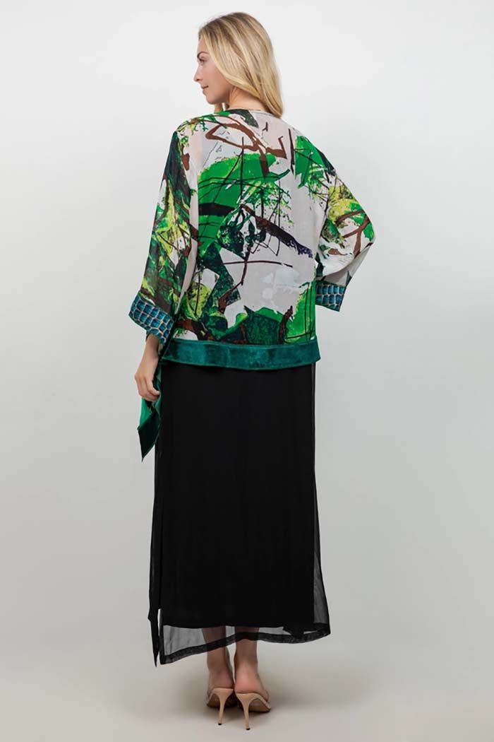 Emerald Floral Art Silk Jacket