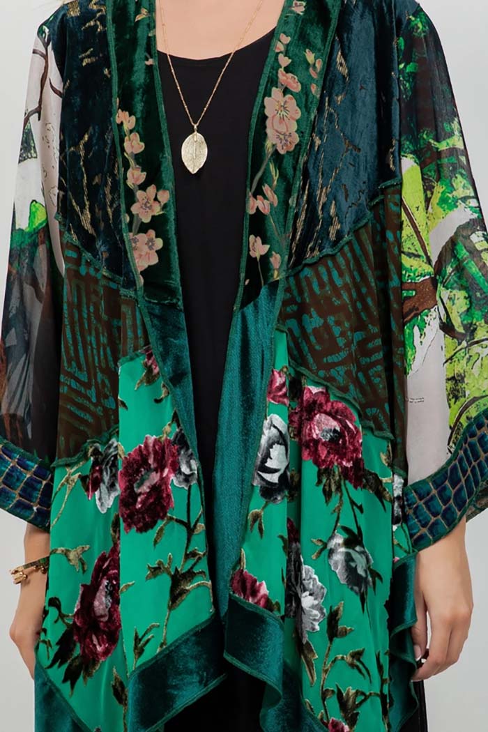 Emerald Floral Art Silk Jacket