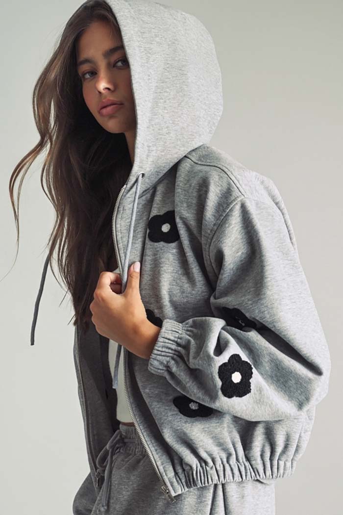 Floral Bouclé Hooded Jacket