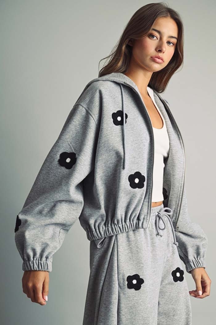 Floral Bouclé Hooded Jacket